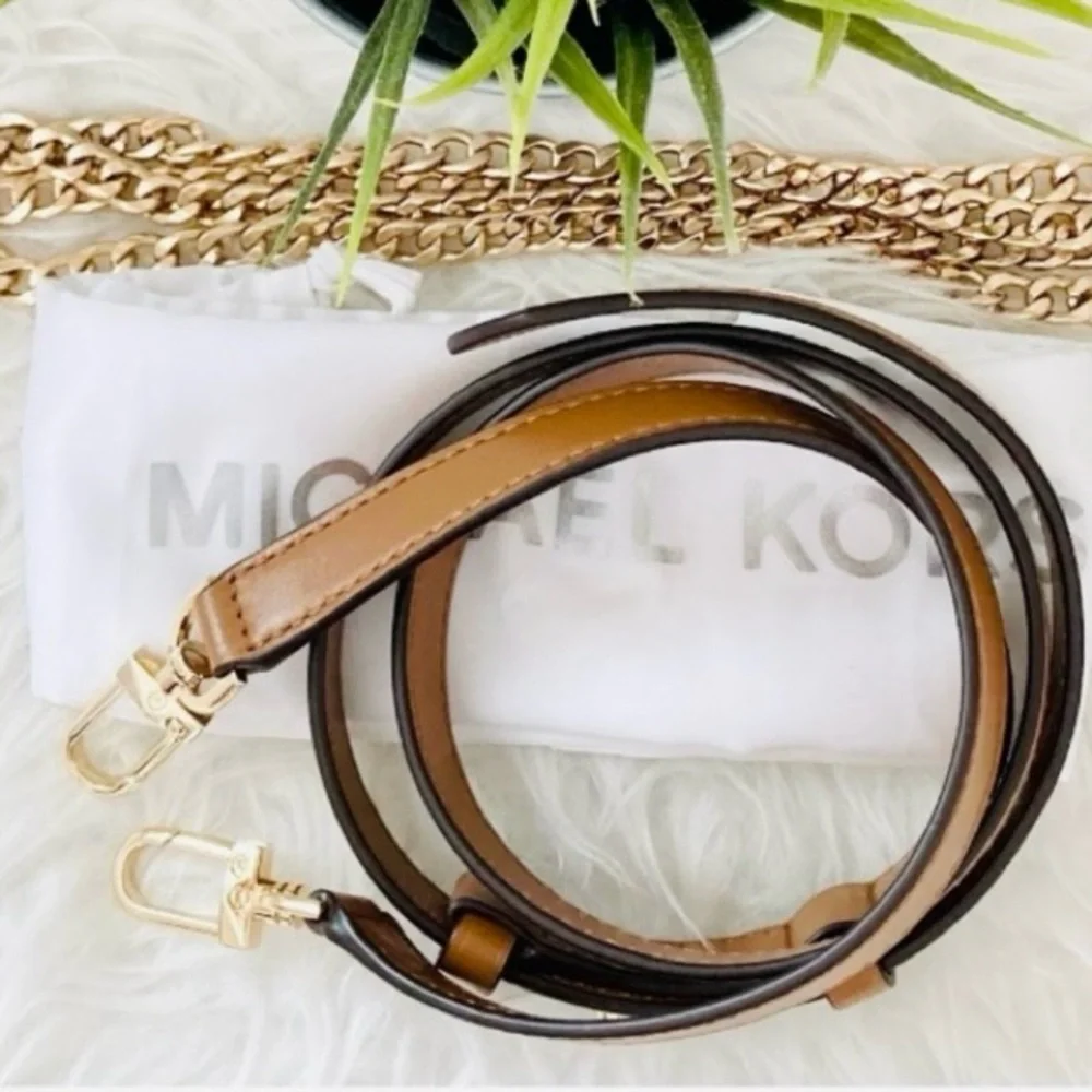 Michael Kors Carine Brown Monogram XS Satchel Crossbody Bag.
